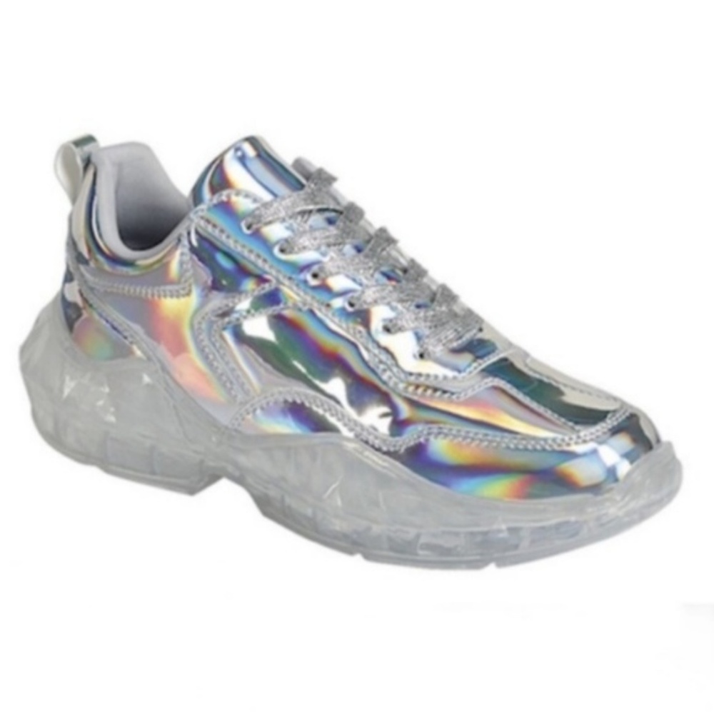 RESTOCKED!! Silver Holographic Fashion Sneakers - Picture 2 of 7